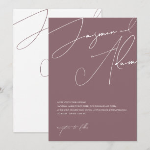 Invitation Mariage Minimaliste Typographie Script Violet