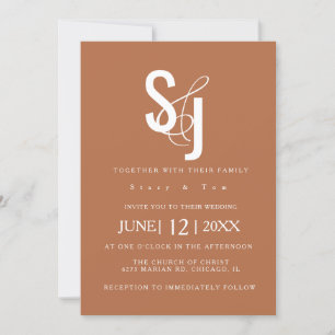 Invitation Mariage Minimaliste Typographie Terracotta Sombre