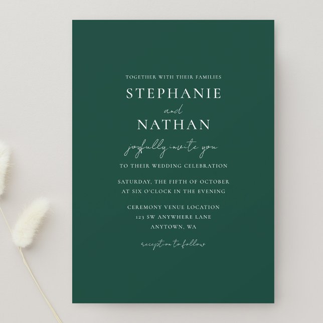Invitation Mariage minimaliste vert émeraude moderne (Créateur téléchargé)