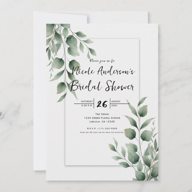 Invitation Mariage Minimaliste Vert Et Blanc (Devant)
