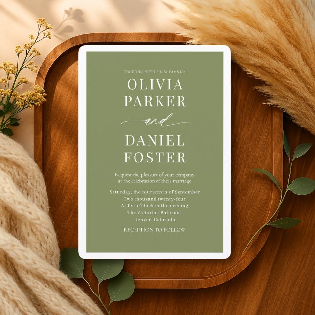 Invitation Mariage minimaliste vert olive moderne (Créateur téléchargé)