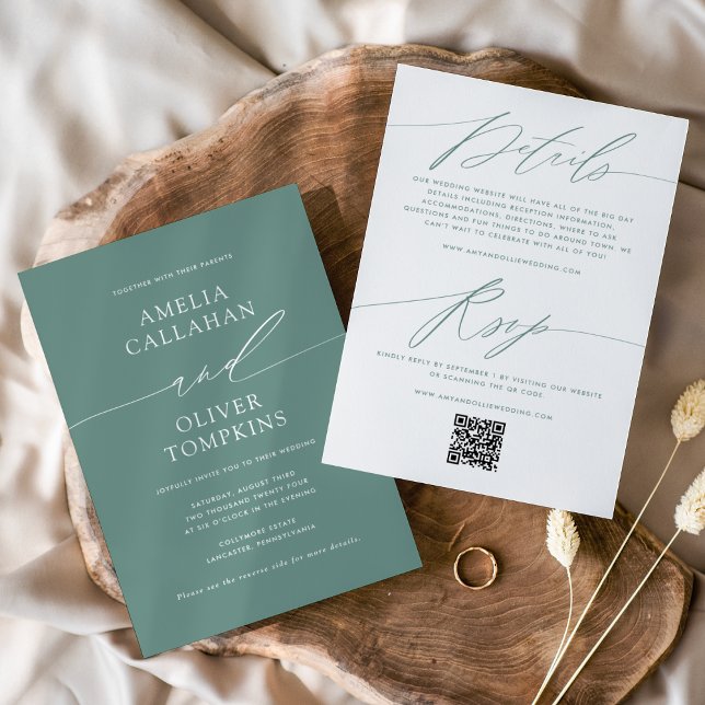 Invitation Mariage Minimaliste Vert Recto-Verso (Créateur téléchargé)
