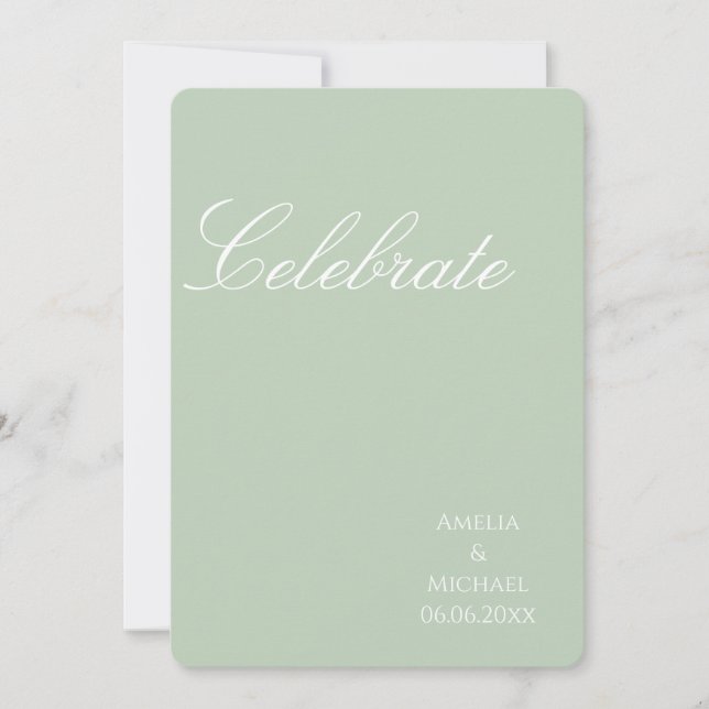 Invitation Mariage Minimaliste Vert Sauge (Devant)