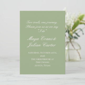 Invitation Mariage Minimaliste Vert Sauge & Blanc Chaud