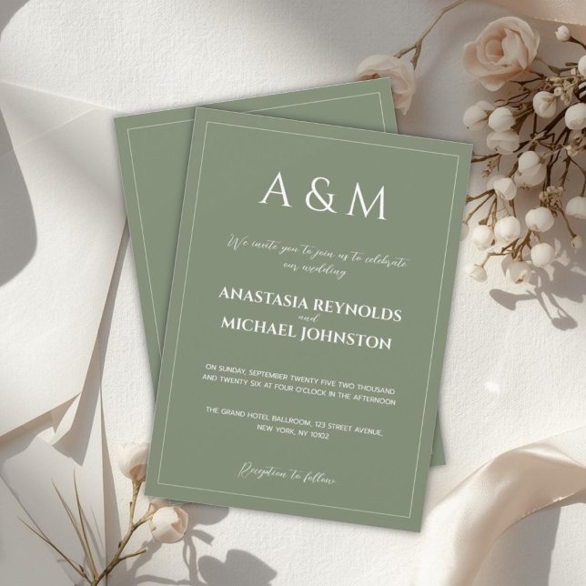 Invitation Mariage minimaliste vert sauge moderne (Créateur téléchargé)