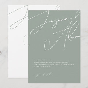 Invitation Mariage Minimaliste Vert Sauge Typographie Script