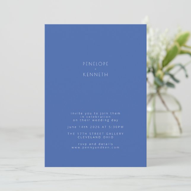 Invitation Mariage minimaliste Vintage bleu français moderne (Debout devant)