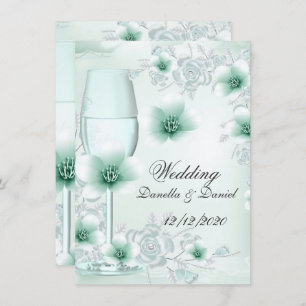 Invitation Mariage Mint Vert Floral Blossoms Rose