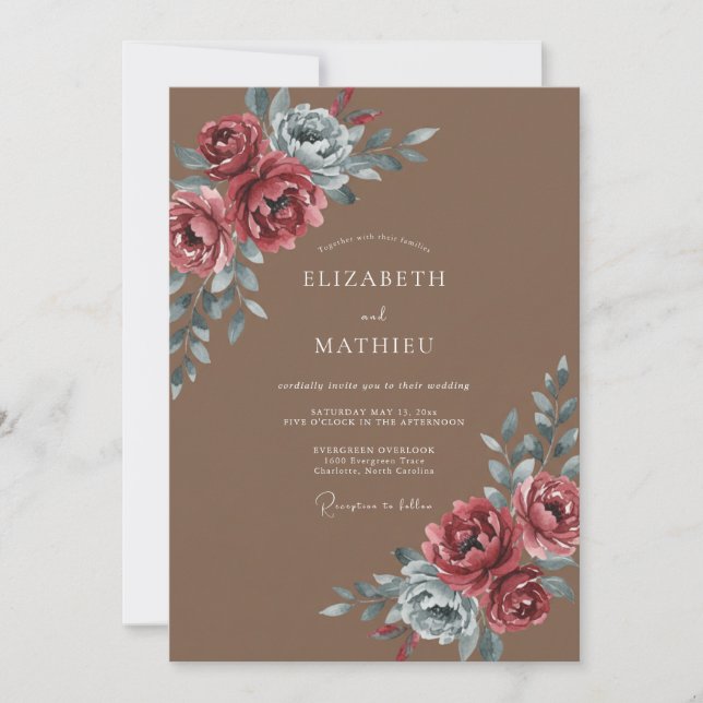 Invitation Mariage Mocha Acier Pétales (Devant)