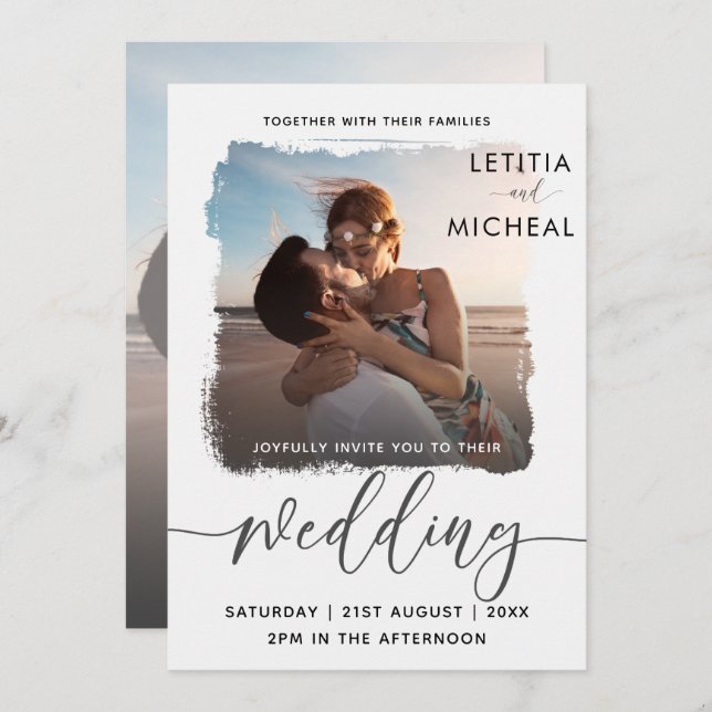 Invitation Mariage Modèle photo noir et blanc moderne (Devant / Derrière)