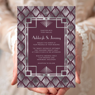 Invitation Mariage modèle vintage Art Déco argenté de Bourgog