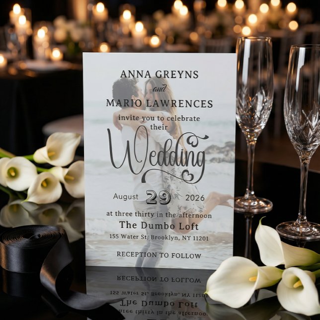 Invitation Mariage Moderne 2 Photo Overlay en Vélin Élégant  (Créateur téléchargé)