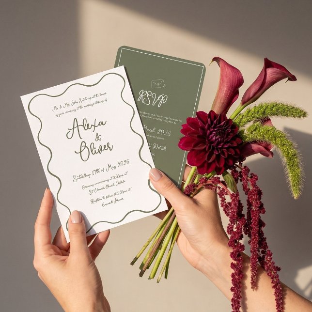 Invitation Mariage Moderne à Bordure Ondulée et Écriture Scri (Créateur téléchargé)