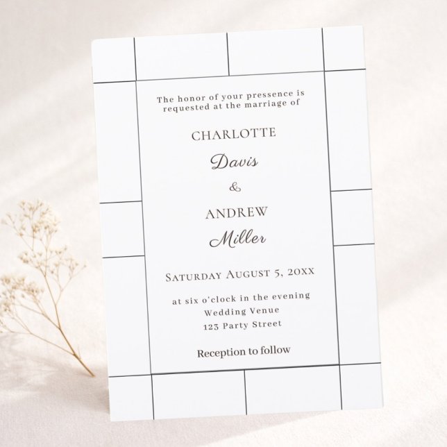 Invitation Mariage moderne à carreaux noirs et blancs  (Créateur téléchargé)
