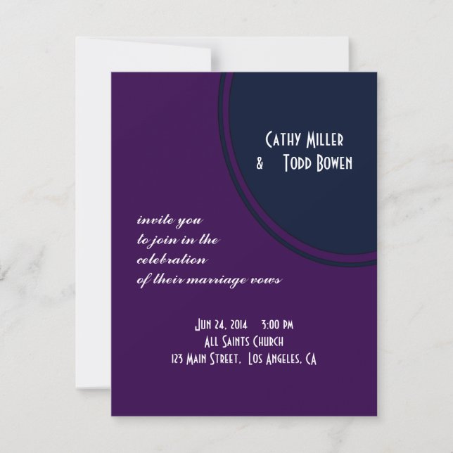 Invitation mariage moderne à cercle bleu et pourpre foncé (Devant)