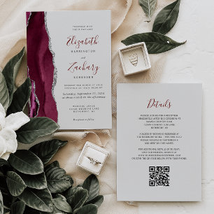 Invitation Mariage moderne à code QR gris argenté de Bourgogn