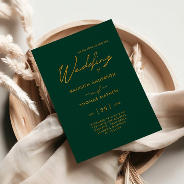 Invitation Mariage Moderne à la Typographie Émeraude Vert et  (Créateur téléchargé)