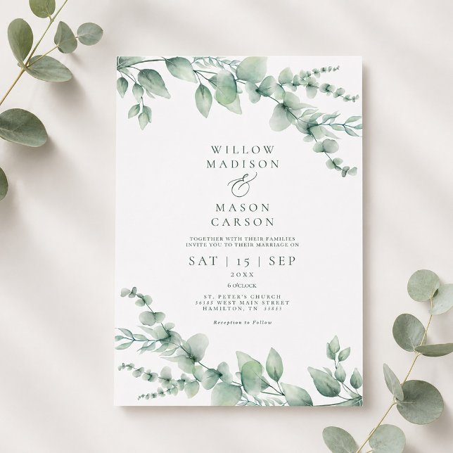 Invitation Mariage Moderne à la Verdure Botanique d'Eucalyptu (Créateur téléchargé)