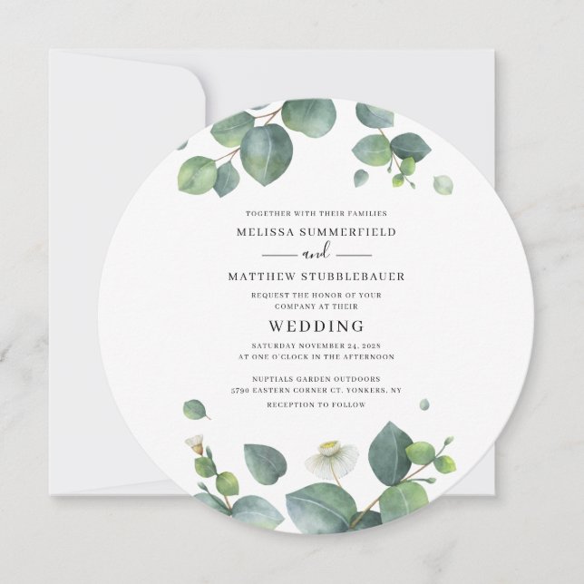 Invitation Mariage Moderne à la Verdure d'Eucalyptus (Devant)