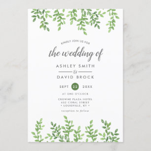 Invitation Mariage Moderne à l'Aquarelle avec de la Verdure