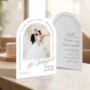 Invitation Mariage Moderne à l'Arc avec Photo Minimaliste