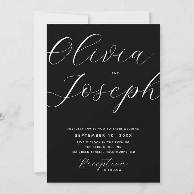 Invitation Mariage Moderne à l'Écriture Noire avec Photo et C (Devant)