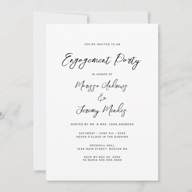 Invitation Mariage moderne à main noire blanche (Devant)