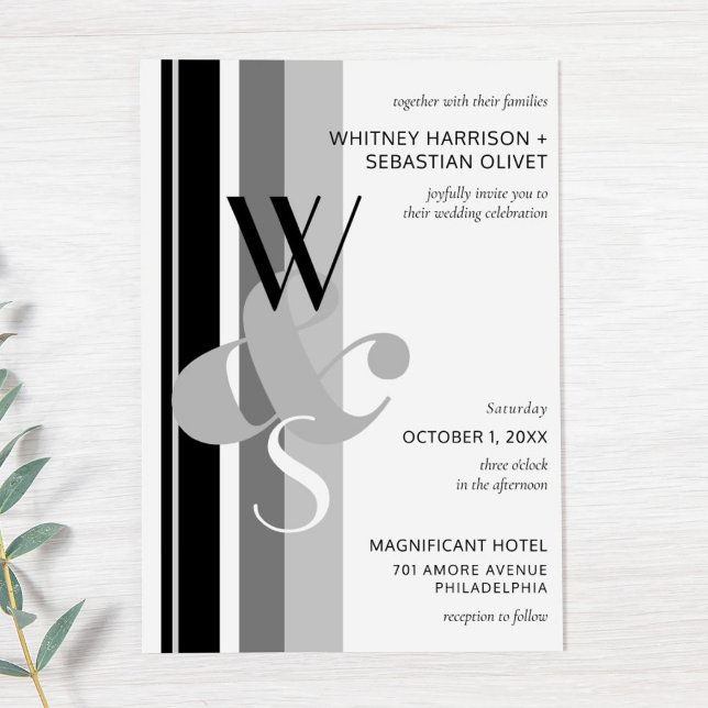 Invitation Mariage moderne à rayures gras monogramme esperlue (Créateur téléchargé)
