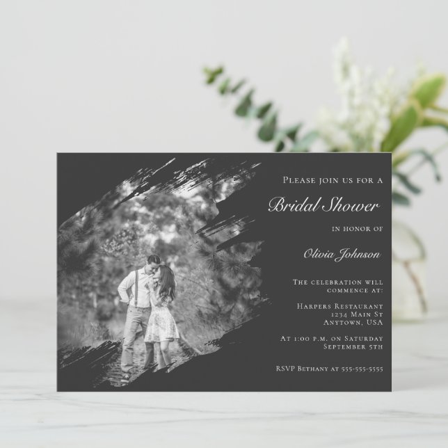 Invitation Mariage Moderne à Trait de Pinceau Photo Douche de (Debout devant)