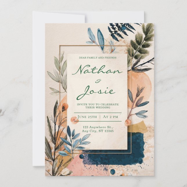 Invitation Mariage Moderne Abstrait Aquarelle Terracotta Or (Devant)