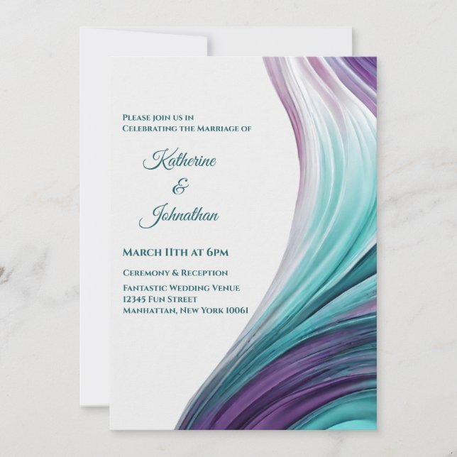 Invitation Mariage moderne - Abstrait-pourpre et Turquoise- (Devant)