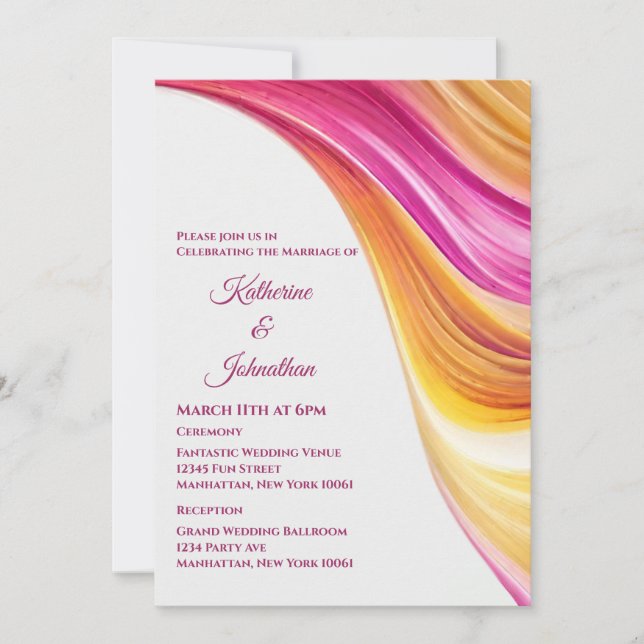 Invitation Mariage moderne - Abstrait-rose orange jaune- (Devant)