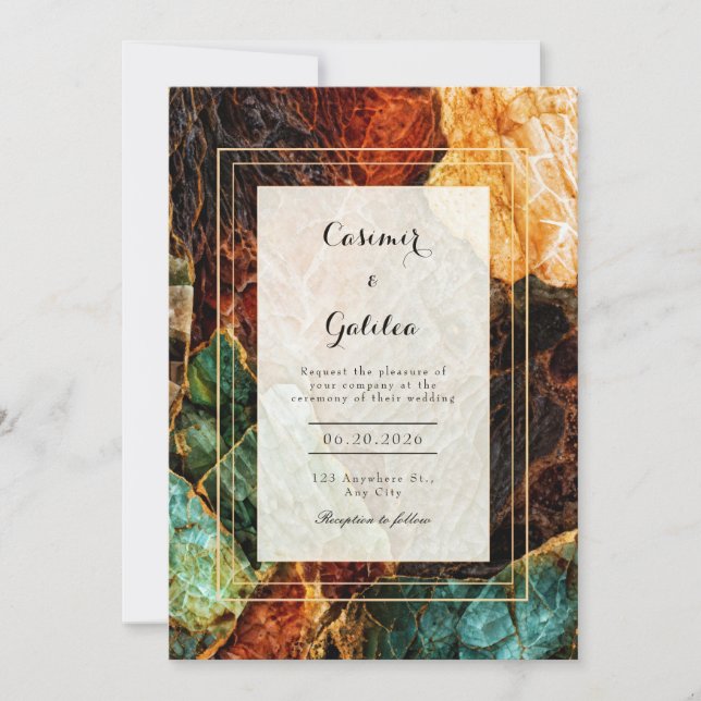 Invitation Mariage Moderne Abstrait Turquoise Rust Agate Géod (Devant)
