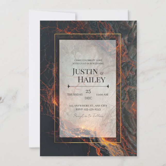 Invitation Mariage Moderne Abstrait Volcanique Gilded Magma (Devant)