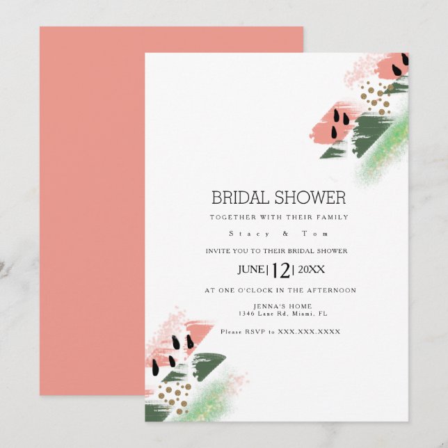 Invitation Mariage Moderne Abstraits Artsy avec Thème Pastèqu (Devant / Derrière)