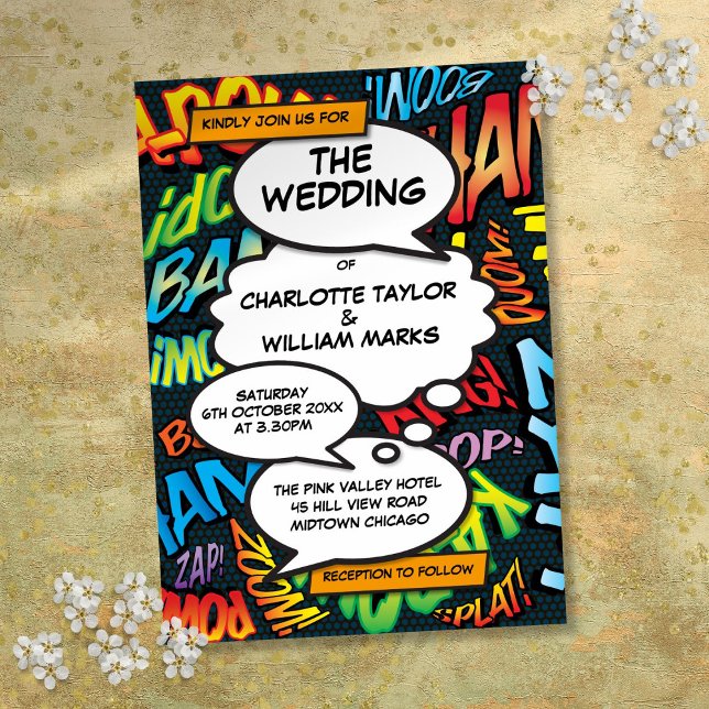 Invitation Mariage Moderne Amusant de Bande Dessinée (Comic Book Modern Fun Wedding Invitation)