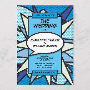 Invitation Mariage Moderne Amusant Designer Bande Dessinée Bl