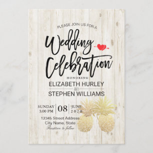 Invitation Mariage moderne Ananas Golden Couple Bois rustique