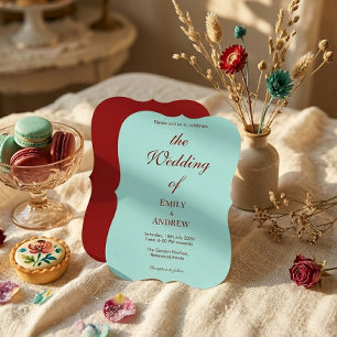 Invitation Mariage Moderne Aqua Sarcelle et Bourgogne Profond