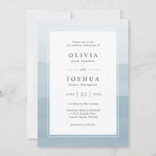 Invitation Mariage moderne aquarelle bleu poussiéreux