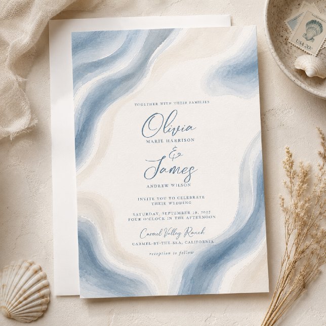 Invitation Mariage Moderne Aquarelle Côtière (Créateur téléchargé)