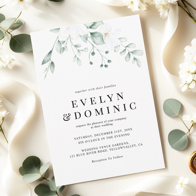 Invitation Mariage Moderne Aquarelle Feuillage Vert (Créateur téléchargé)