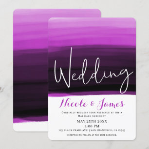 Invitation Mariage Moderne Aquarelle Rose Fuchsée Noir Glamou