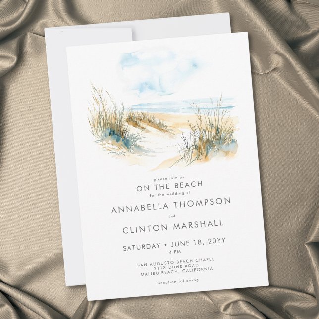 Invitation Mariage Moderne Aquarelle sur la Plage Côtière (Coastal On the Beach Modern Watercolor Wedding Invitation)