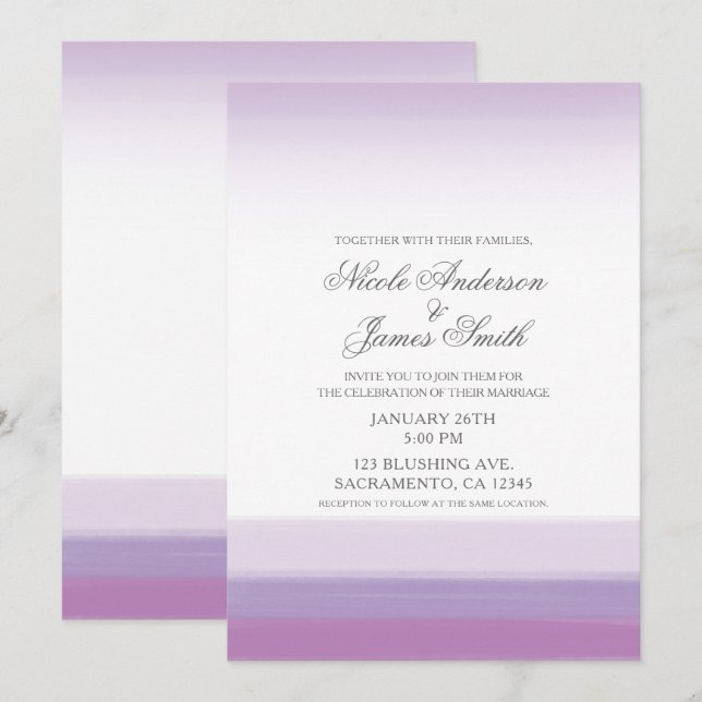 Invitation Mariage Moderne Aquarelle Violet Lavande et Blanc (Devant / Derrière)