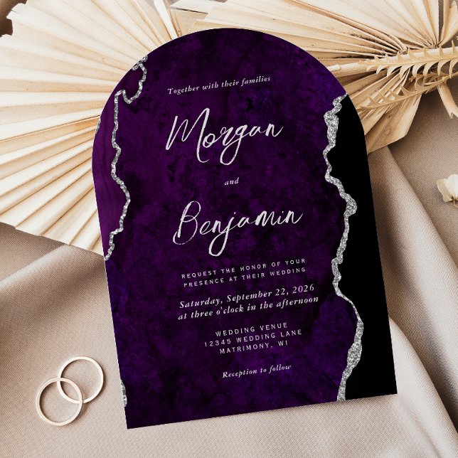 Invitation Mariage Moderne Arc en Argent et Agate Violette (Créateur téléchargé)