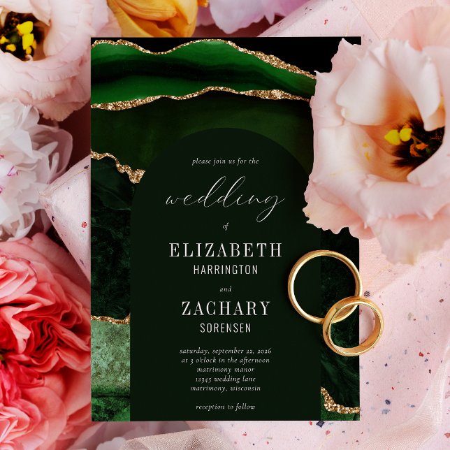 Invitation Mariage Moderne Arch Vert Chasseur Agate Or (Créateur téléchargé)