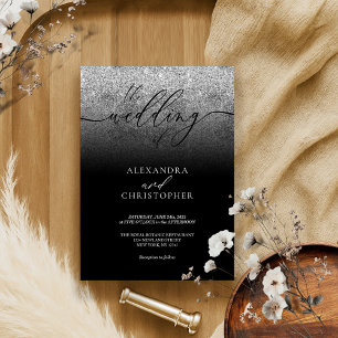 Invitation Mariage Moderne Argent Pailleté