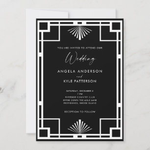Invitation Mariage Moderne Art Déco Noir et Blanc