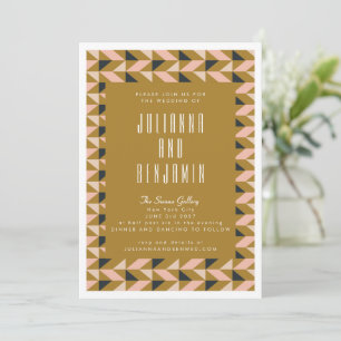 Invitation Mariage Moderne Art Déco Noir Rose Gold